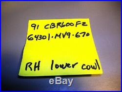 Honda CBR600F2 RH lower cowl fairing 64301-MV9-670 1991